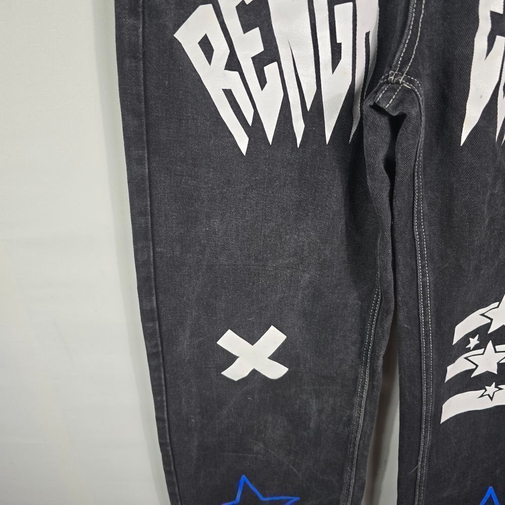 Mauv Studio Black Star Letter Graphic Cargo Jeans Size S - Picture 5 of 12